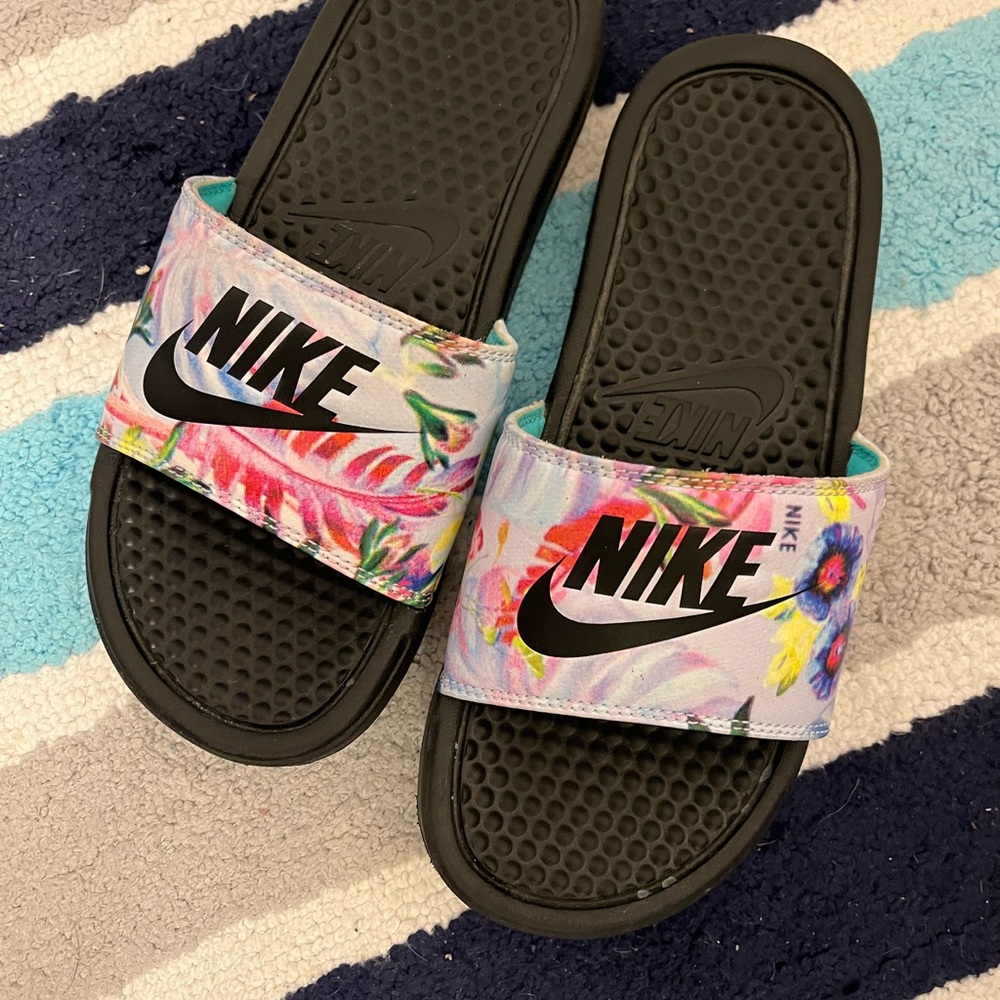 Nike Teal and Black Slide Sandals